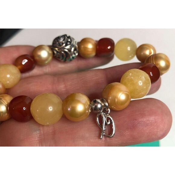 1404 Carolyn Pollack Pearl Citrine beaded stretch Bracelet  28 grams - Picture 2 of 2